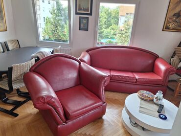 dvosed na razvlacenje akcija: Three-seat sofas, Eco-leather, color - Red, Used