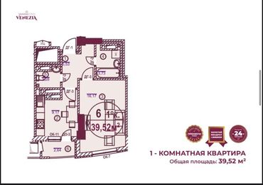 квартира агордо: 1 бөлмө, 40 кв. м, Элитка, 13 кабат, ПСО (өзү оңдоп түзөтүп бүтүү үчүн)