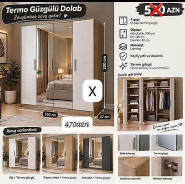 Termo güzgülü dolab - 4 qapı (2 qapı termo güzgülü) - Ölçülər lalafo.az -da Termo güzgülü dolab - 4 qapı (2 qapı termo güzgülü) - Ölçülər