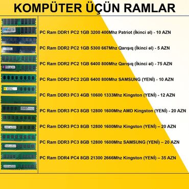 Digər ehtiyat hissələri: Operativ yaddaş (RAM) Kingston, 4 GB, 1333 Mhz, DDR3, PC üçün, Yeni