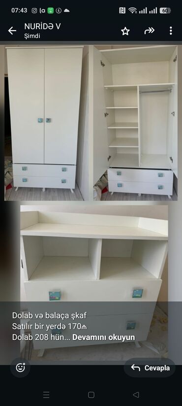Все для дома и сада: Dolab və balaça şkaf Satılır bir yerdə 170₼ Dolab 208 hün 1 eni 45
