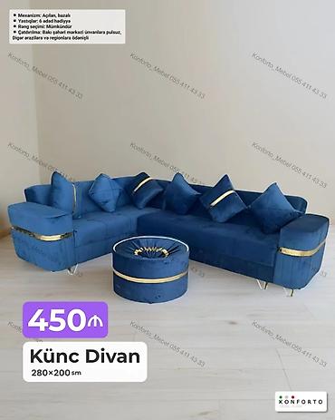 Ev və bağ: Künc Divan – 280×200 sm - Mexanizm: açılan, bazalı (yataq funksiyası — 1