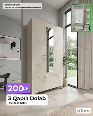Ev və bağ: 3 qapılı paltaryuyan dolab Ölçü: 45×200×120 sm Qiymət: 200 ₼ — 1