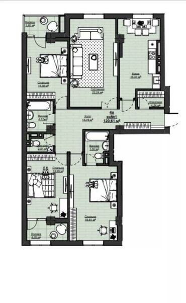 Помещения свободного назначения: 4 комнаты, 121 м², Элитка, 7 этаж, ПСО (под самоотделку)