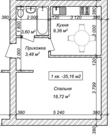 квартира бишкек ак ордо: 1 бөлмө, 36 кв. м, Жеке план, 1 кабат, ПСО (өзү оңдоп түзөтүп бүтүү үчүн)