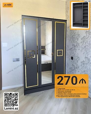 Mebel: 3 qapılı şkaf - Ölçü: D 47 × H 200 × E 120 sm - Rəng seçimi — 1