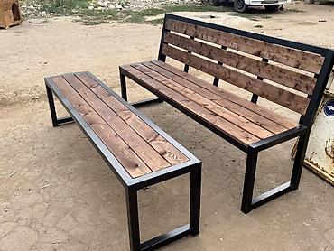Скамейка Металл, Со спинкой, Без крыши