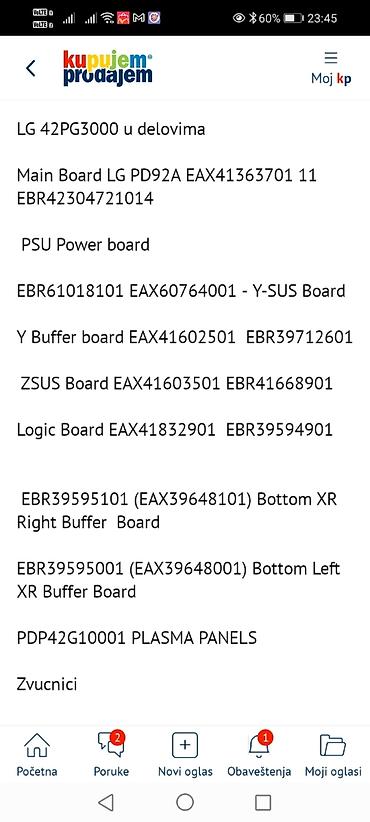 Televizori: LG 42PG3000 – delovi za plazma TV Dostupne ploče i komponente sa — 1