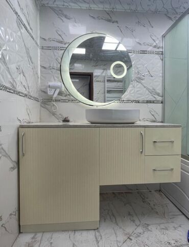 metbex aboylari 2019: Vanna otağı üçün şkaf və güzgü dəsti - Material: nəmə davamlı