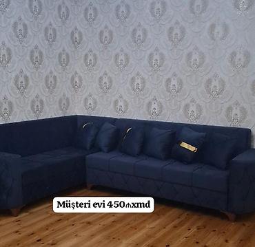 flex tape traka: Tünd mavi rəngdə L formalı künc divan - Klassik-modern dizayn: ön və — 2