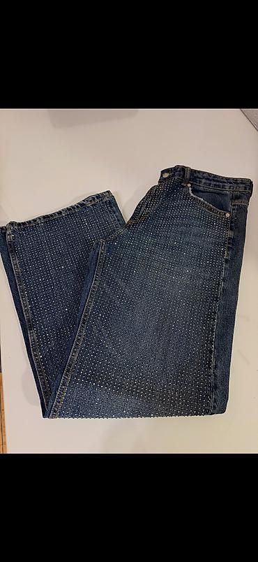 stradivarius rokovnik: Zara RELAXED MID-WAIST RHINESTONE JEANS 38 velicina - Model: ženske — 3