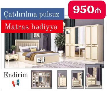 çarpayı kredit: *Yataq dəsti 950Azn💥 Matras hədiyyə🎁* ✔️Rəng seçimi var ✔️ Ölçü Dolab