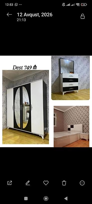 Yataq otağı mebel dəsti – 749 ₼ Tərkibi: - 4 qapılı şkaf: ortada iki