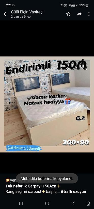 matras yeni: 💥yeni və sifarişlə💥 *Tək nəfərlik Çarpayı 150Azn*⚡ Rəng seçimi — 1