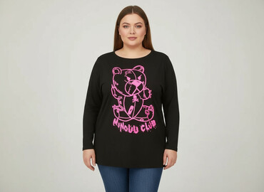 bluzki z misiem z cyrkoniami: Bluzka damska, rozmiar 4XL