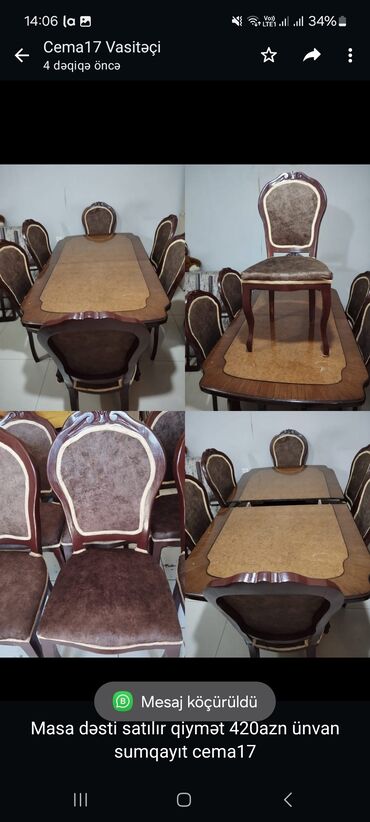 Комплекты столов и стульев: Masa dəsti satılır qiymət 420azn ünvan sumqayıt cema17
