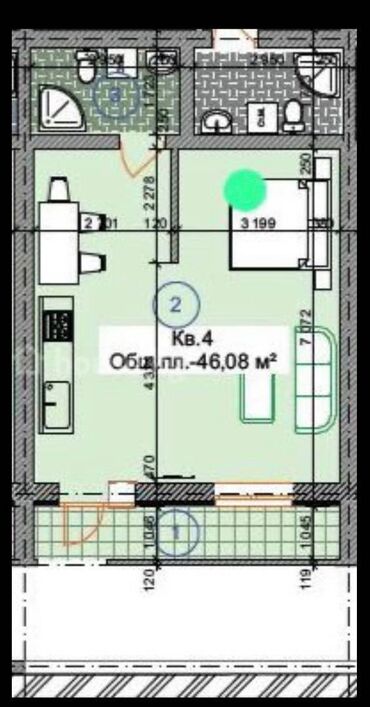 квартиры с ремонтом в рассрочку: 1 комната, 46 м², Цокольный этаж этаж, ПСО (под самоотделку)