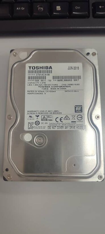 не рабочий компютер: Накопитель, Б/у, Toshiba, HDD, 1 ТБ, 3.5", Для ПК