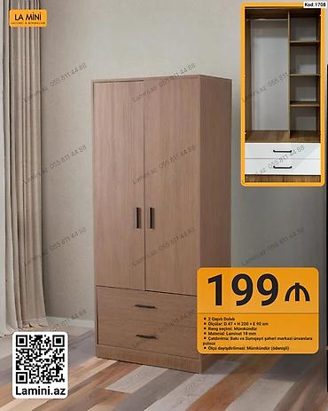Dolablar: İki qapılı dolab – Kod: 1708 - Ölçülər: D 47 × H 200 × E 90 sm - Rəng — 1