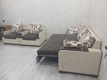 Комплекты диванов и кресел: Qonaq otağı üçün 3-lü dəst: divan + 2 kreslo - Rəng: krem + qəhvəyi — 4