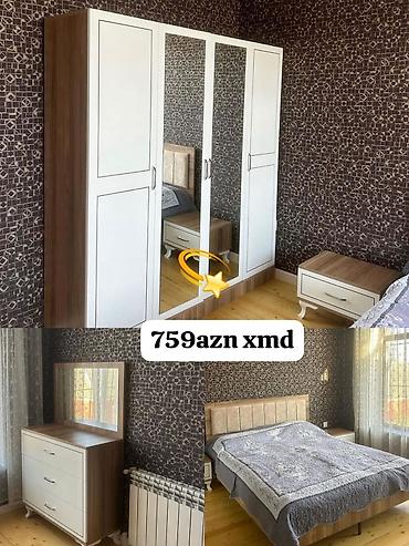 Ev üçün mebel: Yataq otağı mebel dəsti - 4 qapılı, güzgülü şkaf: yan panellər ağac — 1