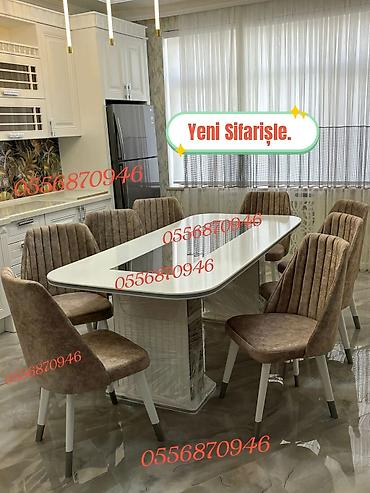 ders masa: Qonaq otağı üçün, Yeni, Açılmayan, Dördbucaq masa, 6 stul — 6