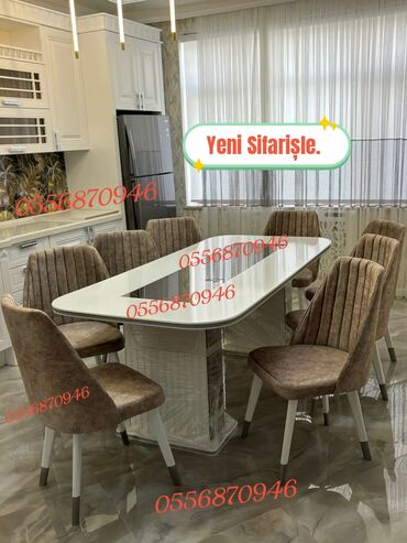 Sifarişlə masa və oturacaq dəstləri: Dördbucaq masa, Qonaq otağı üçün, 6 nəfər, Azərbaycan, Zəmanətli — 17