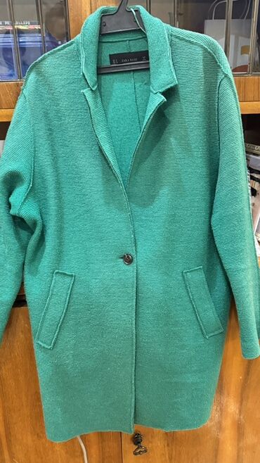 пиджак на завязках: Зеленое пальто-кардиган ZARA BASIC - Цвет: насыщенный зеленый -