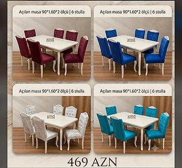 dekor herfler: Açılan masa dəsti – 6 stul ilə - Ölçü: 90 × 160 × 2 (açılan mexanizmli — 1