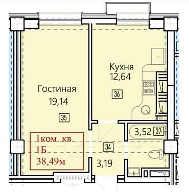 centr park: 1 комната, 38 м², Асанбай мкр Элитка, 3 этаж, ПСО (под самоотделку) — 3