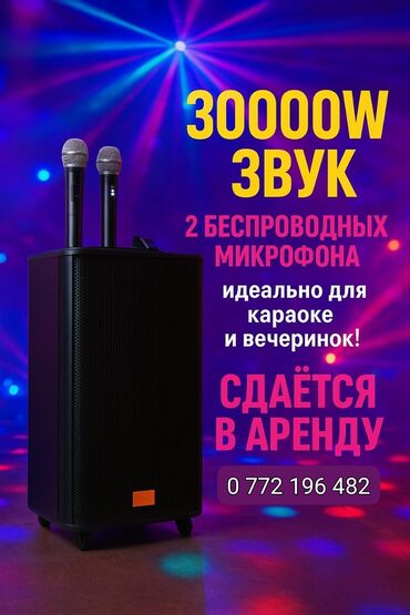 домашний караоке: Прокат портативной блютуз-колонки с 2мя беспроводными микрофонами для