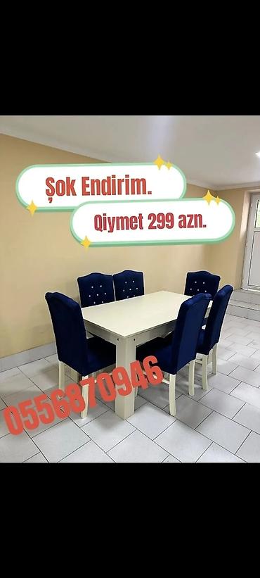 Masa və oturacaq dəstləri: Qonaq otağı üçün, Yeni, Açılmayan, Dördbucaq masa, 6 stul — 21