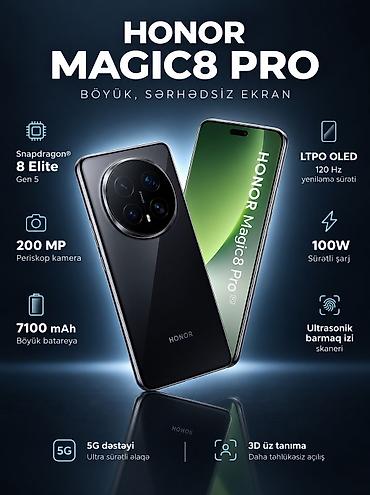 magic 4 pro: Honor Magic 8 Pro, 512 GB, rəng - Qara, Face ID — 2