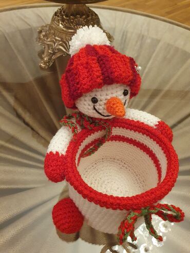 Yeni il oyuncaqları və bəzəkləri: Əl işi toxuma “qar adam” formalı çoxməqsədli təşkilatçı/mişka qabı — 2