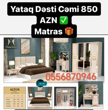 Yataq otağı dəstləri: İkinəfərlik çarpayı, 2 tumba, Termo, Dolab, Azərbaycan, Yeni — 6
