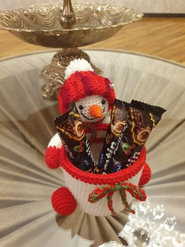 Yeni il oyuncaqları və bəzəkləri: Əl işi toxuma “qar adam” formalı çoxməqsədli təşkilatçı/mişka qabı — 7