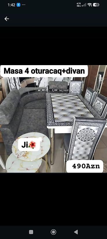 Mətbəx/Qonaq otağı dəsti – Masa + 4 oturacaq + L formalı divan - Dəst lalafo.az -da Mətbəx/Qonaq otağı dəsti – Masa + 4 oturacaq + L formalı divan - Dəst
