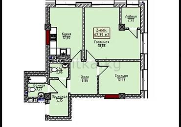 2х комнатная квартира: 2 комнаты, 62 м², Восток-5 мкр Элитка, 3 этаж — 1