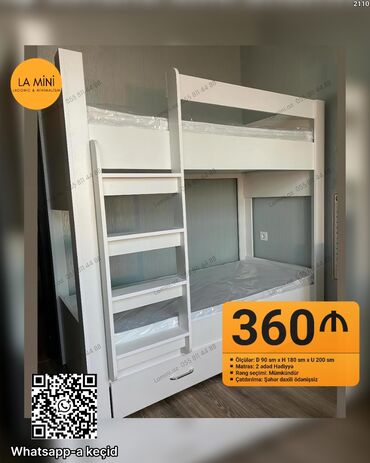 двухъярусная кровать для мальчика: Oğlan və qız üçün, Çarpayı, Matras ilə, Siyirməli