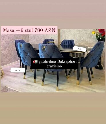 yemek stol: Qonaq otağı üçün, Yeni, Açılan, Dördbucaq masa, 6 stul, Azərbaycan