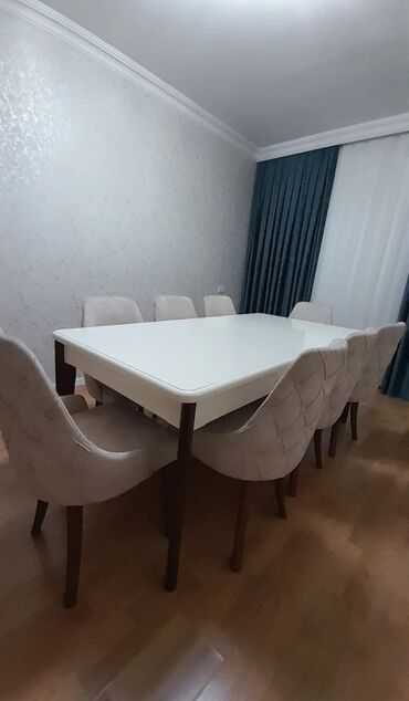 Masalar: Qonaq otağı üçün, İşlənmiş, Kvadrat masa, 8 stul