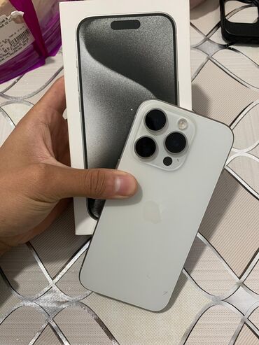 tecno spark 9 pro цена в бишкеке: IPhone 15 Pro, Б/у, 128 ГБ, White Titanium, Защитное стекло, Чехол, Коробка, 89 %