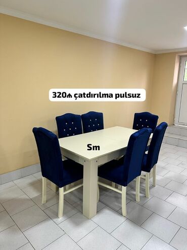 Masa və oturacaq dəstləri: Qonaq otağı üçün, Dördbucaq masa, 6 stul