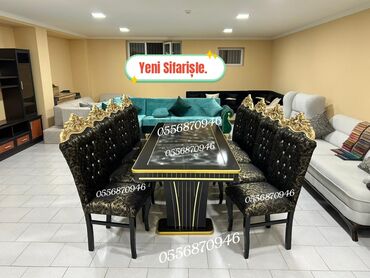 Masa və oturacaq dəstləri: Qonaq otağı üçün, Yeni, Açılan, Dördbucaq masa, 6 stul — 11