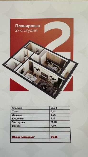 дешевые квартиры в оше: 2 комнаты, 56 м², 108 серия, 9 этаж, ПСО (под самоотделку)