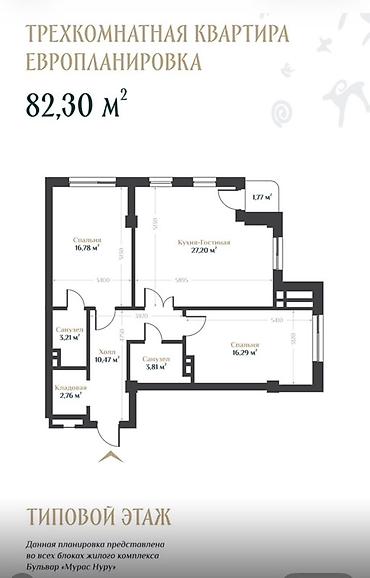 мини вагон: 3 комнаты, 82 м², Элитка, 10 этаж, ПСО (под самоотделку) — 1