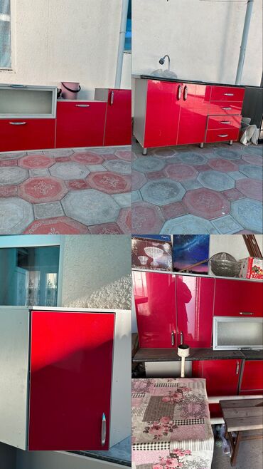 уголок и стол: Кухонный гарнитур, Шкаф, Барная стойка, Стол, цвет - Красный