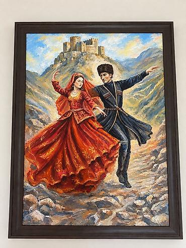 bayraqlar sekilleri: Əsər: Qafqaz rəqsi mövzusunda yağlı boya tablo Təsvir: - Kətan — 1