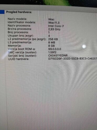 Desktop računari i radne stanice: Apple iMac Polovan, ispravan Apple računar model iMac tačna oznaka — 11