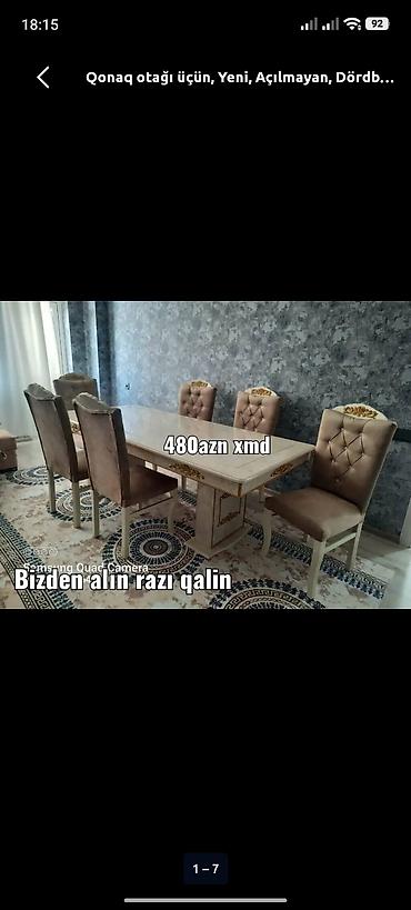 restoran stullari: Qonaq otağı üçün, Yeni, Açılmayan, Dördbucaq masa, 6 stul — 1